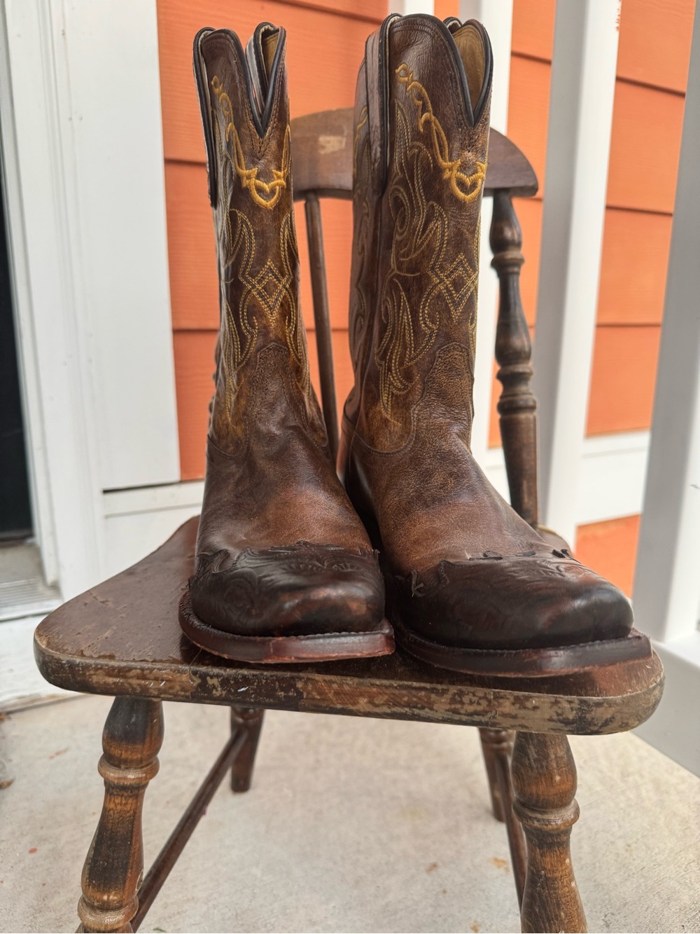 Tony Lama Bark Santa Fe Brown Leather Wingtip Western Cowgirl Boots 8B VF6004 - Picture 7 of 11